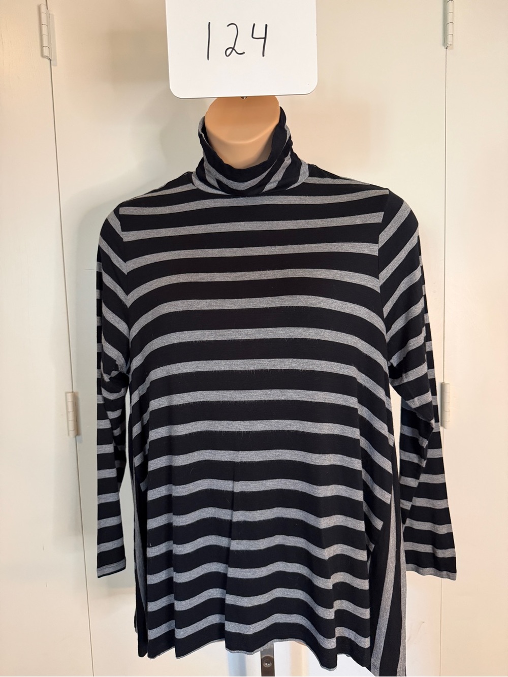 Lane Bryant Black and Gray Striped Turtleneck Sweater